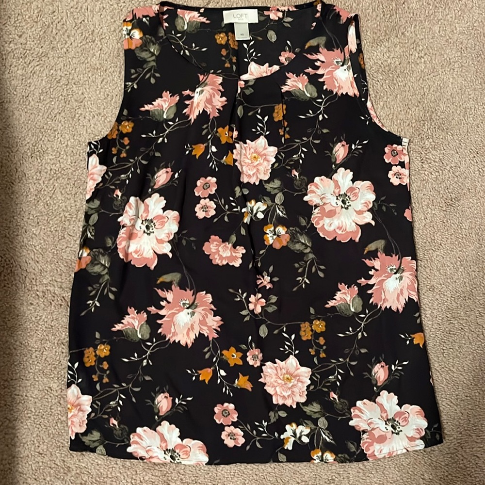 LOFT Black Floral Sleeveless Blouse